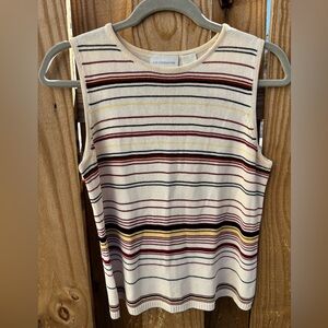 Liz Claiborne Tank Top Top Women's M‎ Cream Striped Soft Knit Sweater Vintage
